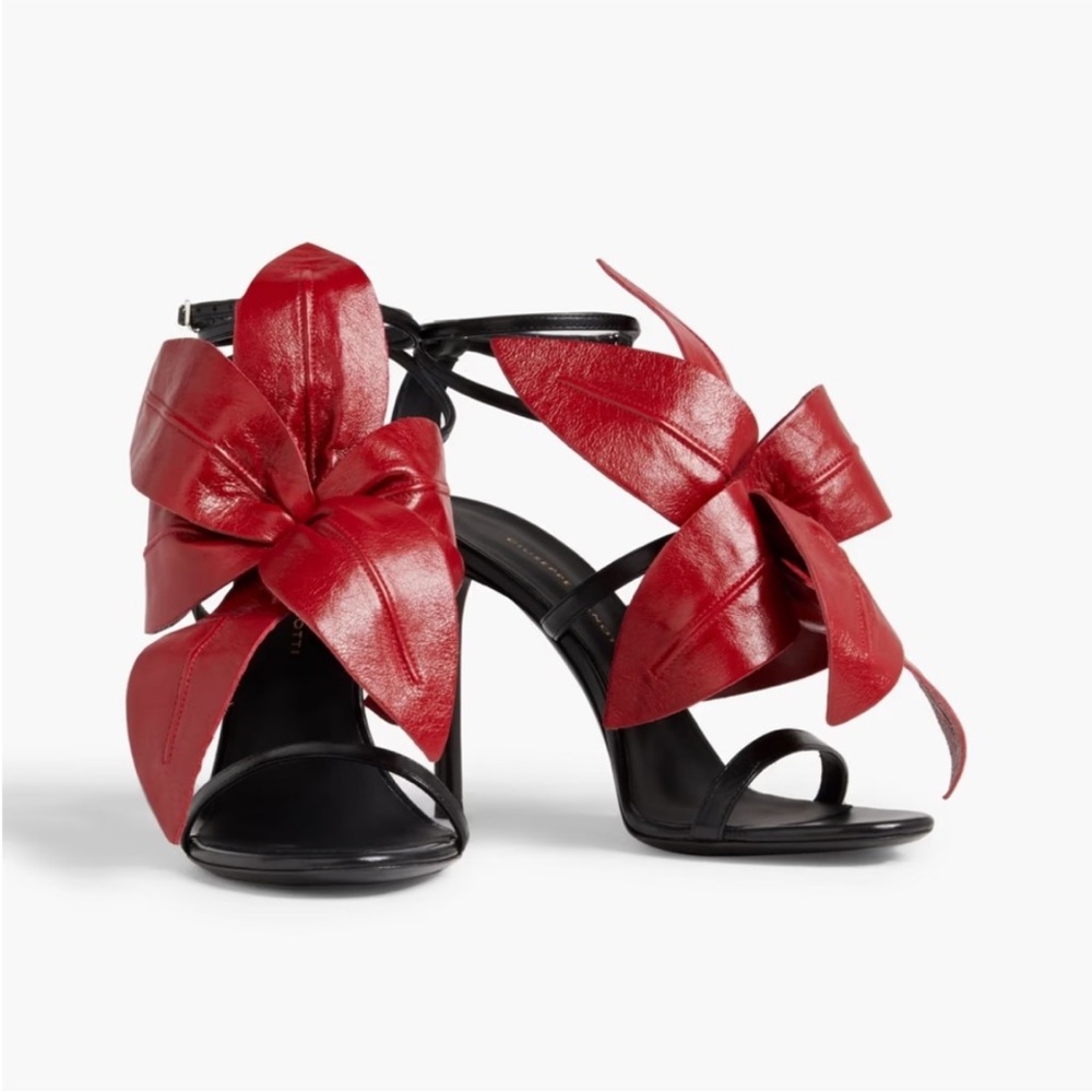 New GIUSEPPE ZANOTTI Floral-appliquéd Leather lilium Sandals Red 38 $1,895 - Picture 1 of 13